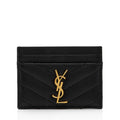 Saint Laurent Matelasse Grain de Poudre Monogram Card Case (SHF-6ioPjj)