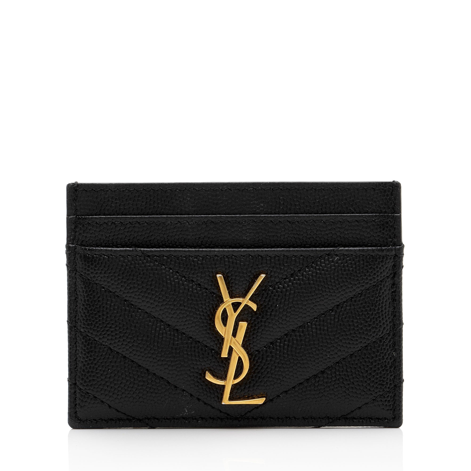 Saint Laurent Matelasse Grain de Poudre Monogram Card Case (SHF-6ioPjj)