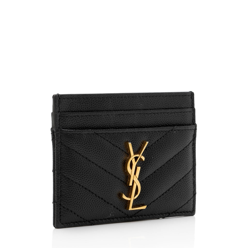 Saint Laurent Matelasse Grain de Poudre Monogram Card Case (SHF-6ioPjj)