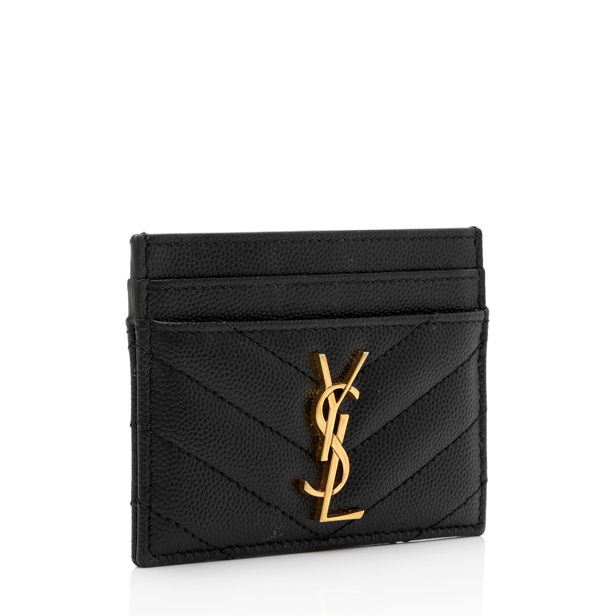 Saint Laurent Matelasse Grain de Poudre Monogram Card Case (SHF-6ioPjj)