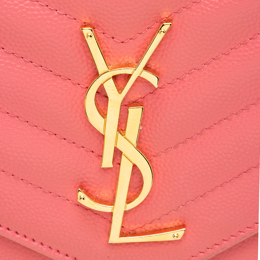 Saint Laurent Matelasse Grain de Poudre Monogram Chain Wallet (SHF-19387)