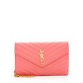 Saint Laurent Matelasse Grain de Poudre Monogram Chain Wallet (SHF-19387)