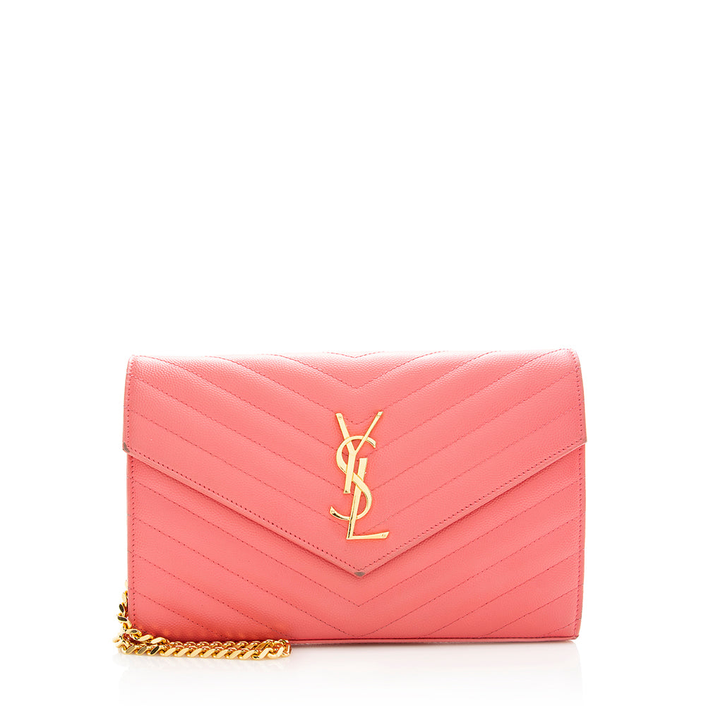 Saint Laurent Matelasse Grain de Poudre Monogram Chain Wallet (SHF-19387)