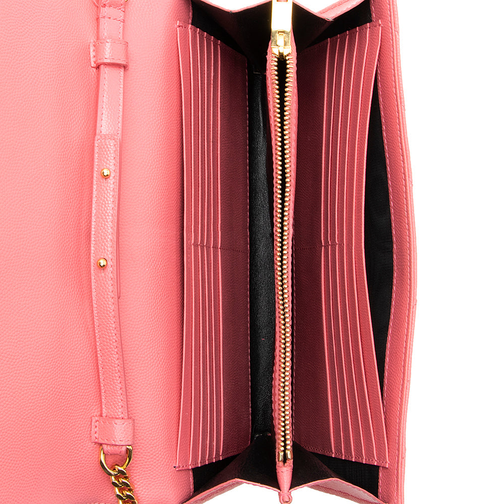 Saint Laurent Matelasse Grain de Poudre Monogram Chain Wallet (SHF-19387)