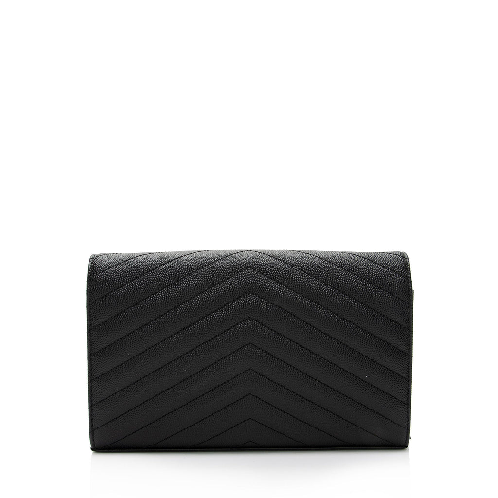 Saint Laurent Matelasse Grain de Poudre Monogram Chain Wallet (SHF-VLaP1U)