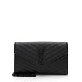 Saint Laurent Matelasse Grain de Poudre Monogram Chain Wallet (SHF-VLaP1U)