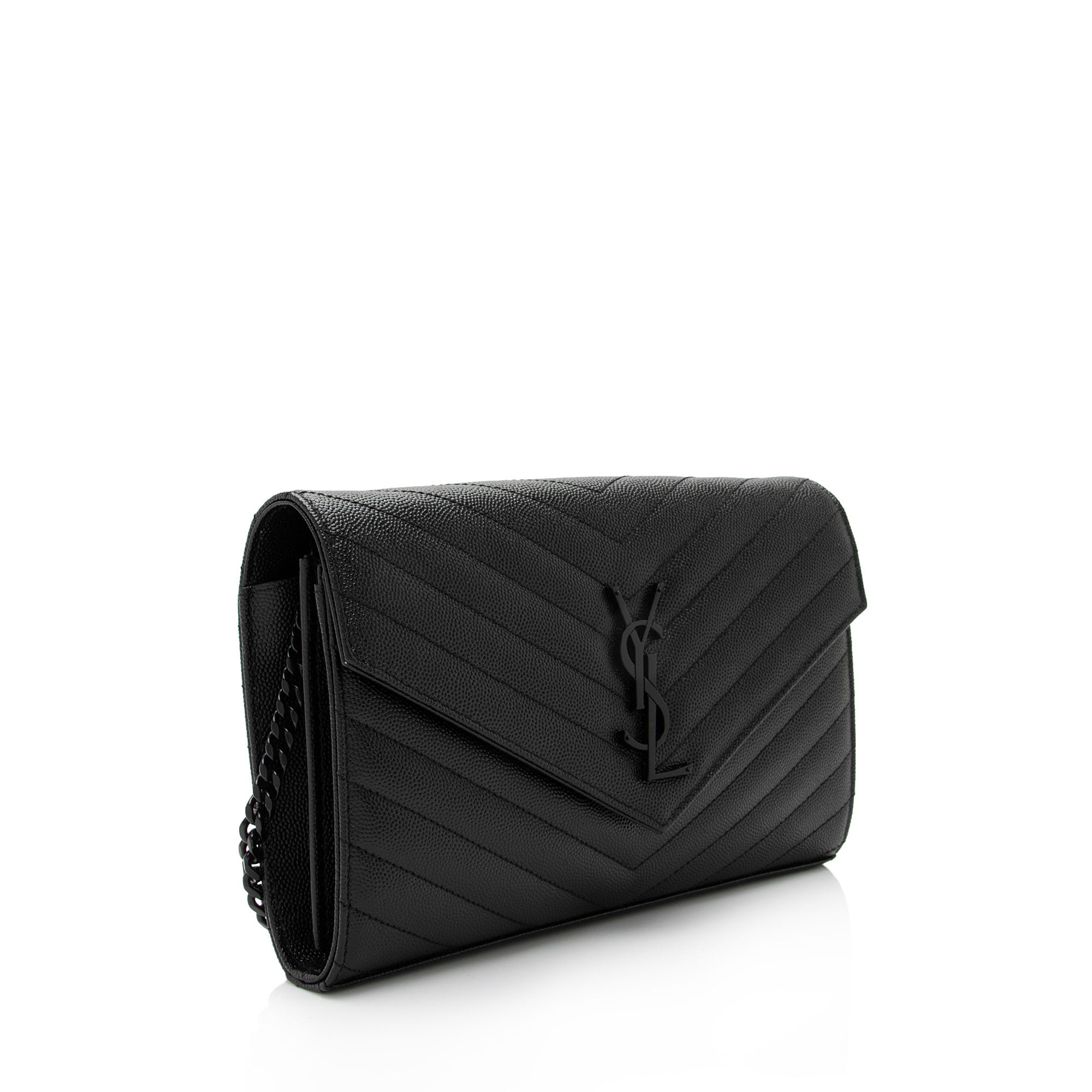 Saint Laurent Matelasse Grain de Poudre Monogram Chain Wallet (SHF-VLaP1U)