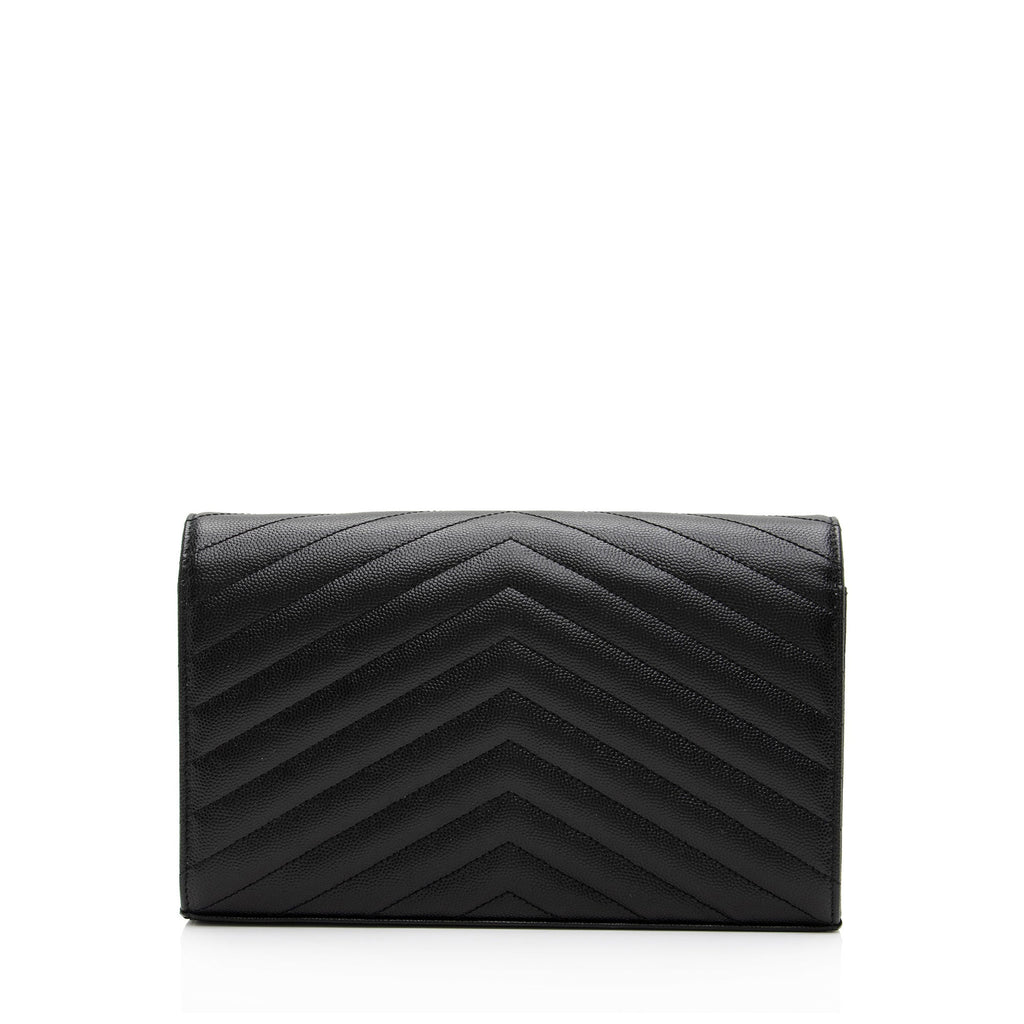 Saint Laurent Matelasse Grain de Poudre Monogram Chain Wallet (SHF-rfsFTm)