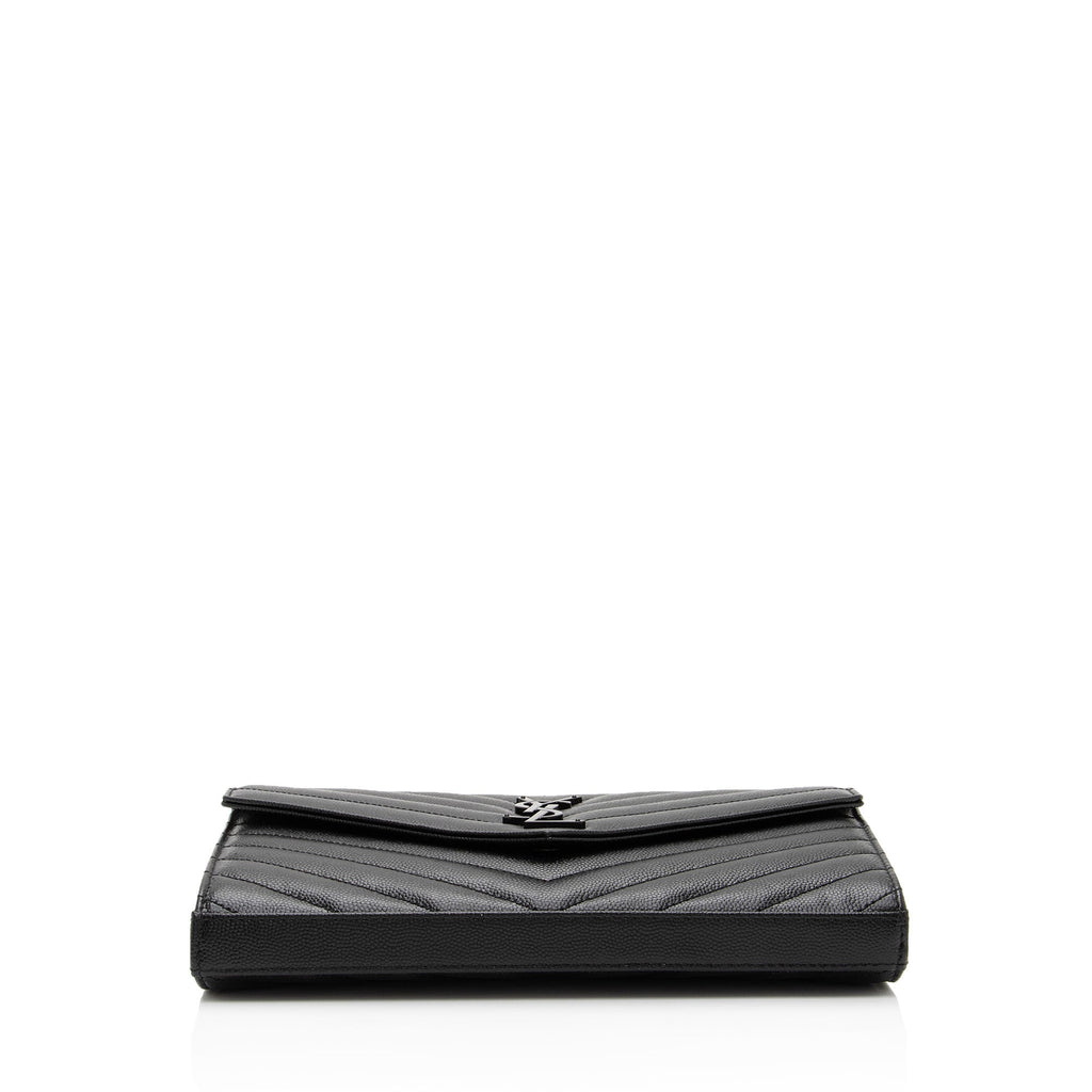 Saint Laurent Matelasse Grain de Poudre Monogram Chain Wallet (SHF-rfsFTm)