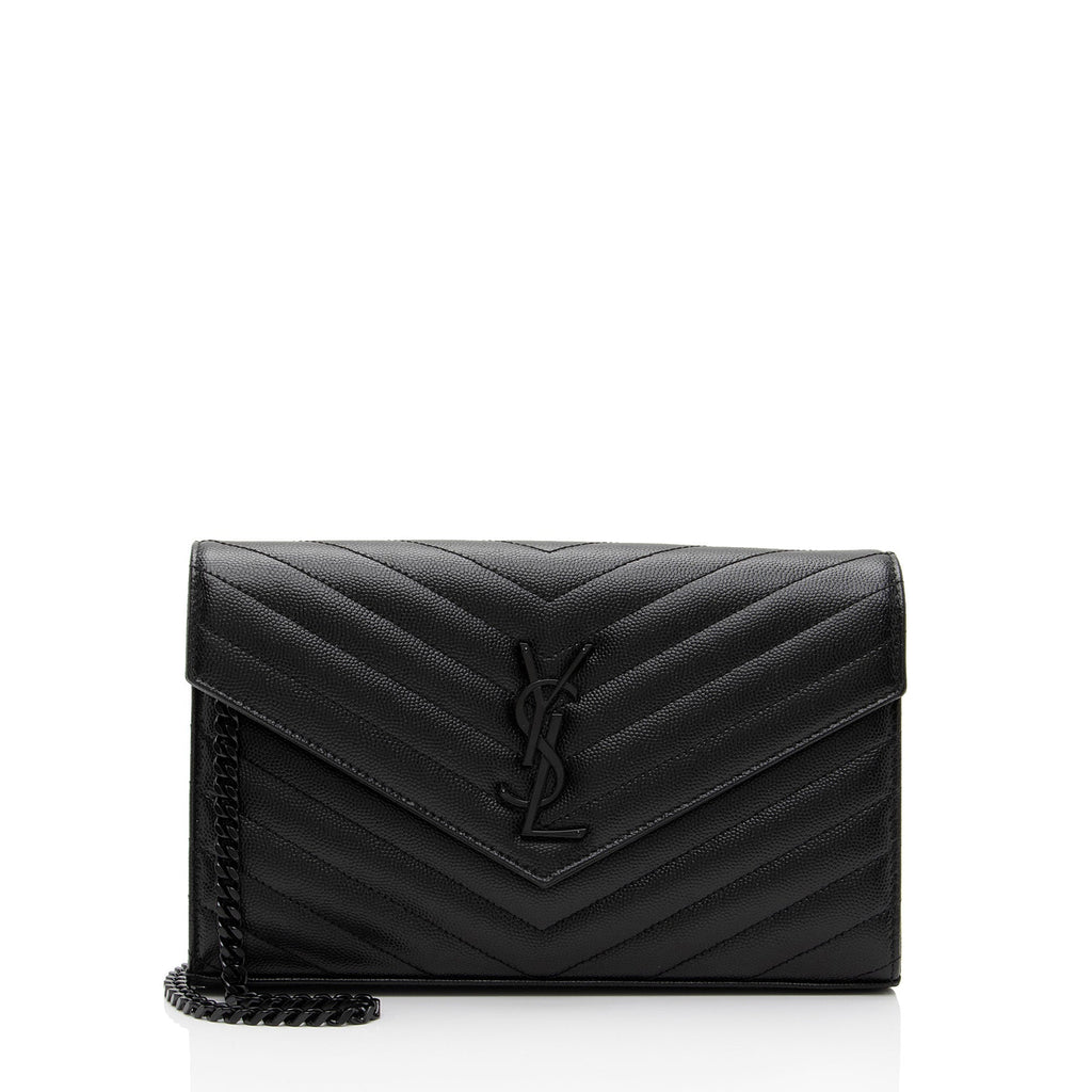 Saint Laurent Matelasse Grain de Poudre Monogram Chain Wallet (SHF-rfsFTm)