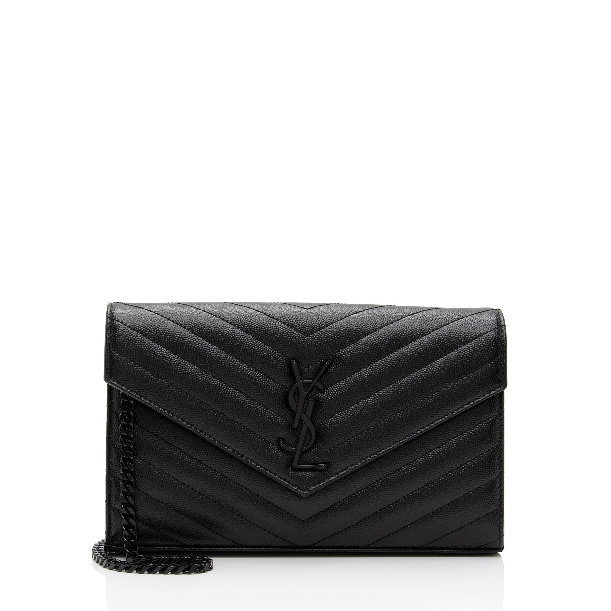 Saint Laurent Matelasse Grain de Poudre Monogram Chain Wallet (SHF-rfsFTm)