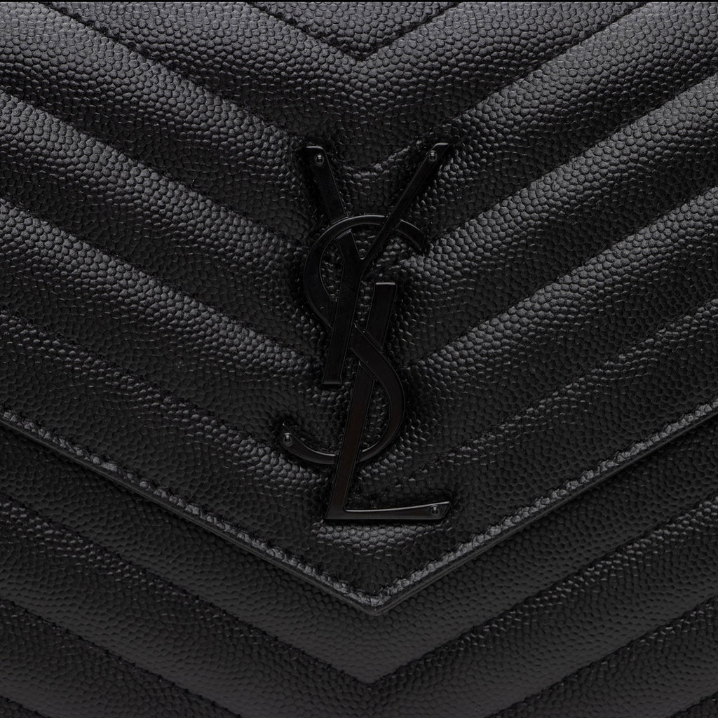 Saint Laurent Matelasse Grain de Poudre Monogram Chain Wallet (SHF-rfsFTm)