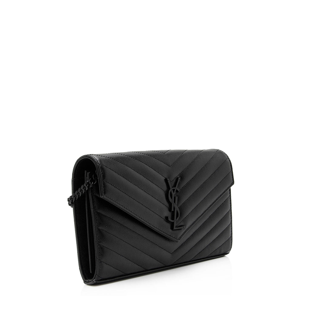 Saint Laurent Matelasse Grain de Poudre Monogram Chain Wallet (SHF-rfsFTm)