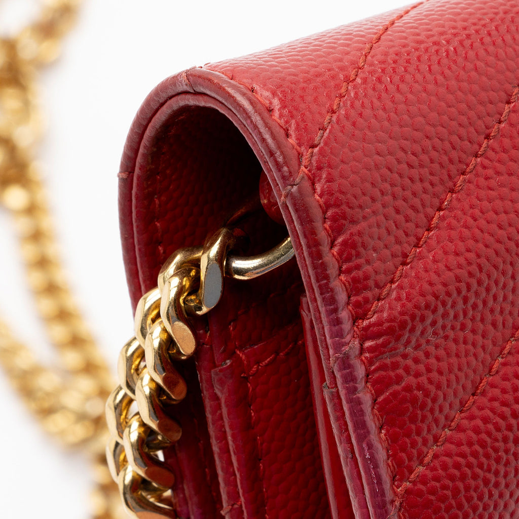 Saint Laurent Matelasse Grain de Poudre Monogram Chain Wallet (SHF-RDpK3X)