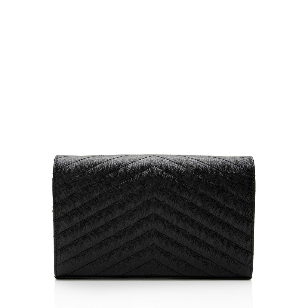 Saint Laurent Matelasse Grain de Poudre Monogram Chain Wallet (SHF-JxENie)