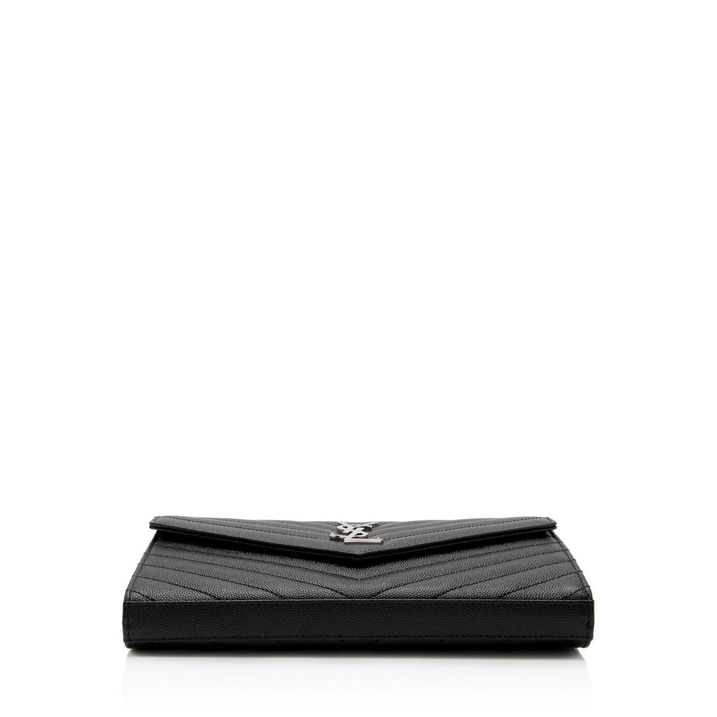 Saint Laurent Matelasse Grain de Poudre Monogram Chain Wallet (SHF-JxENie)