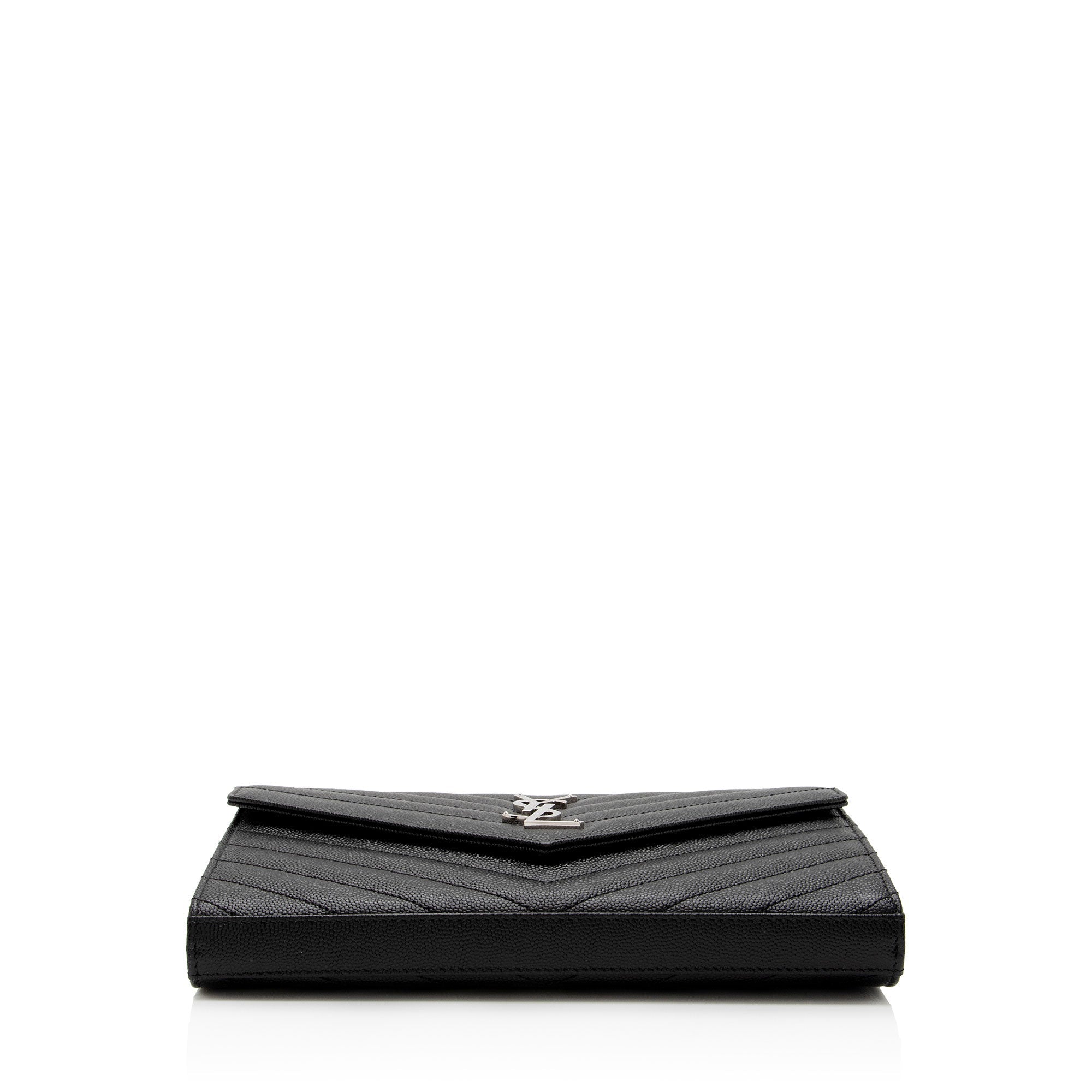 Saint Laurent Matelasse Grain de Poudre Monogram Chain Wallet (SHF-JxENie)