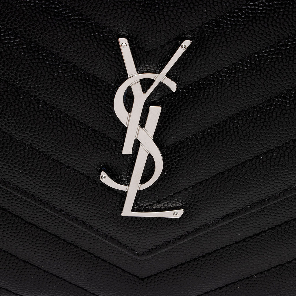 Saint Laurent Matelasse Grain de Poudre Monogram Chain Wallet (SHF-JxENie)