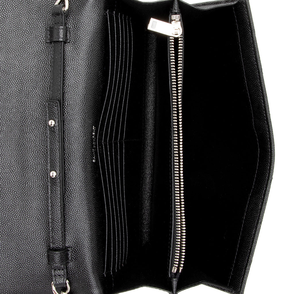 Saint Laurent Matelasse Grain de Poudre Monogram Chain Wallet (SHF-JxENie)