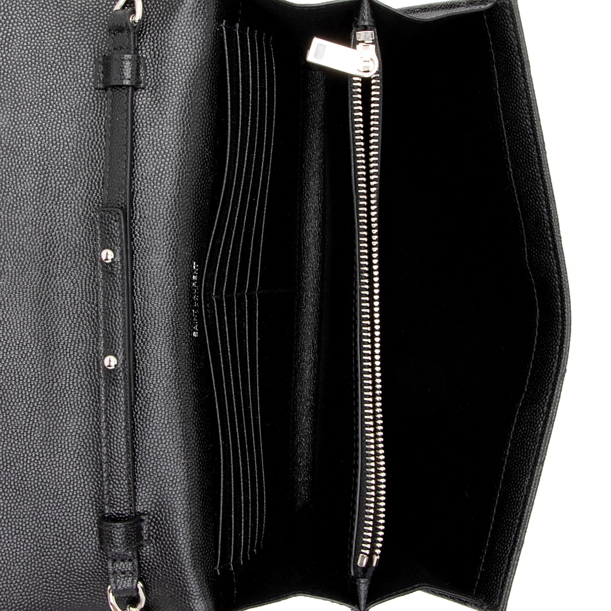 Saint Laurent Matelasse Grain de Poudre Monogram Chain Wallet (SHF-JxENie)