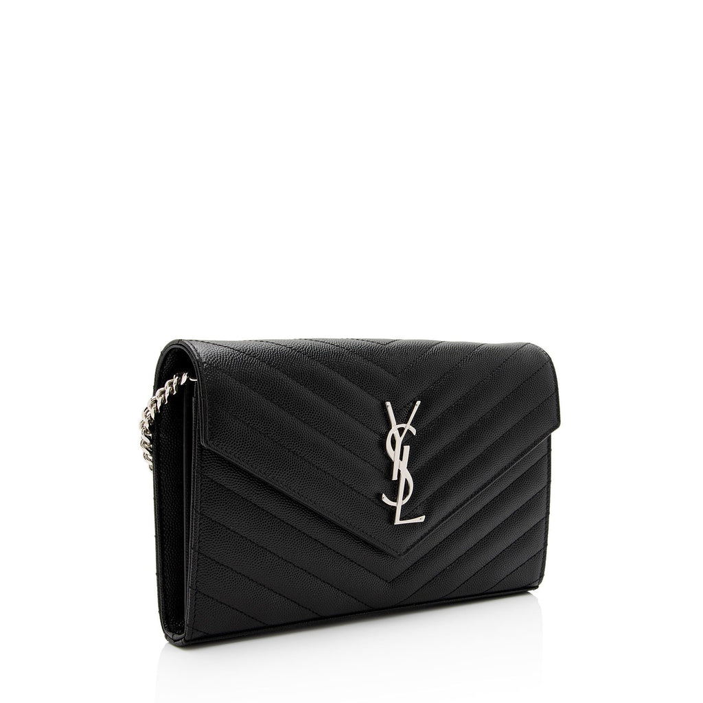 Saint Laurent Matelasse Grain de Poudre Monogram Chain Wallet (SHF-JxENie)