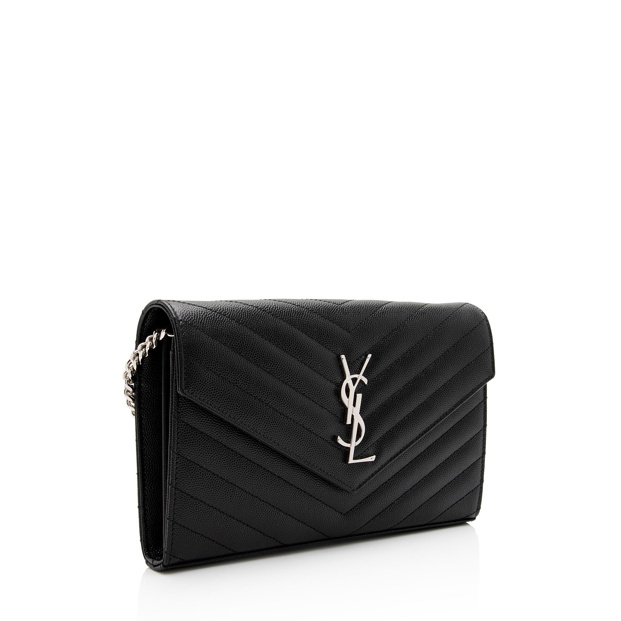 Saint Laurent Matelasse Grain de Poudre Monogram Chain Wallet (SHF-JxENie)