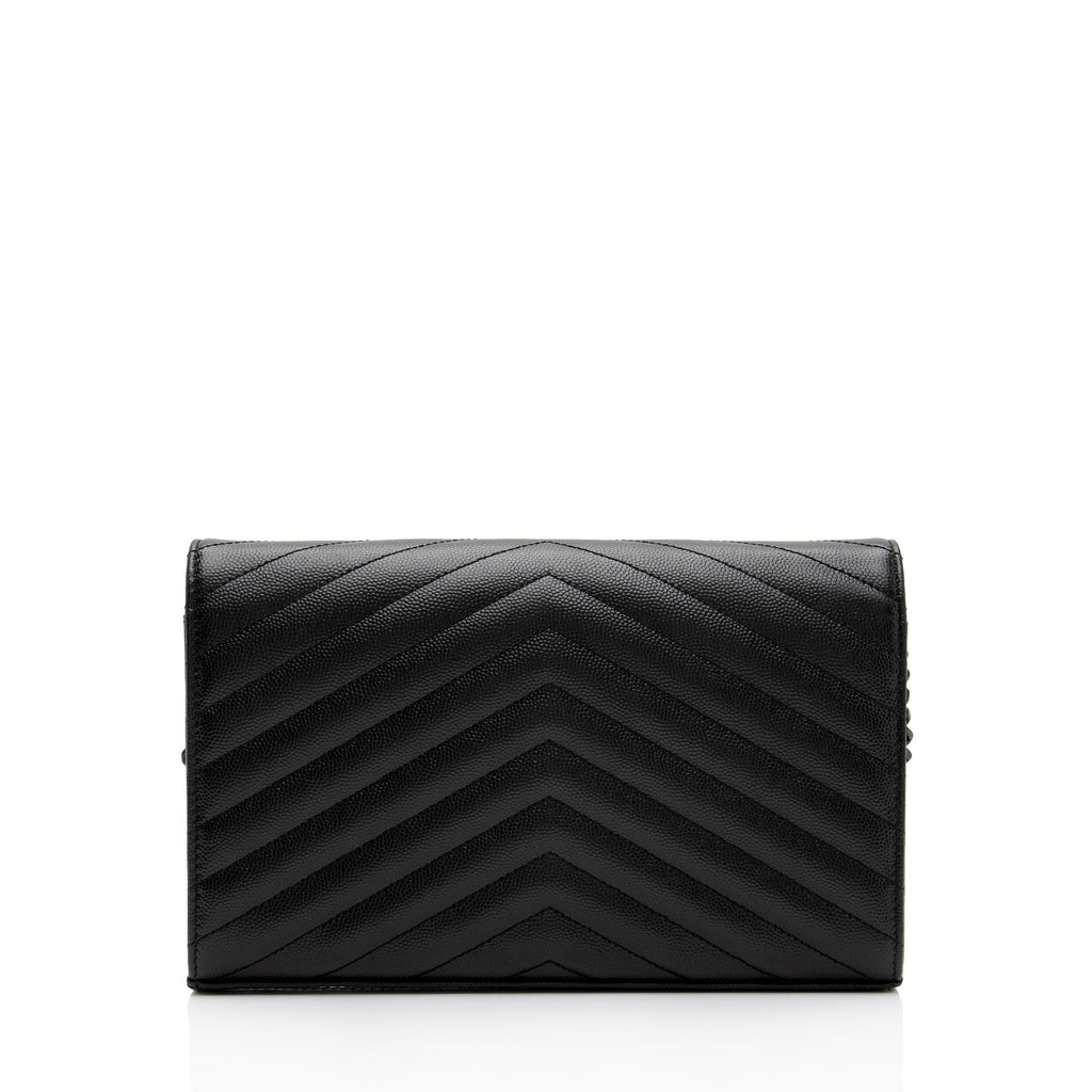 Saint Laurent Matelasse Grain de Poudre Monogram Chain Wallet (SHF-FNayQN)