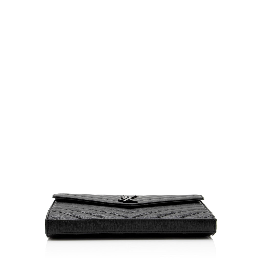 Saint Laurent Matelasse Grain de Poudre Monogram Chain Wallet (SHF-FNayQN)