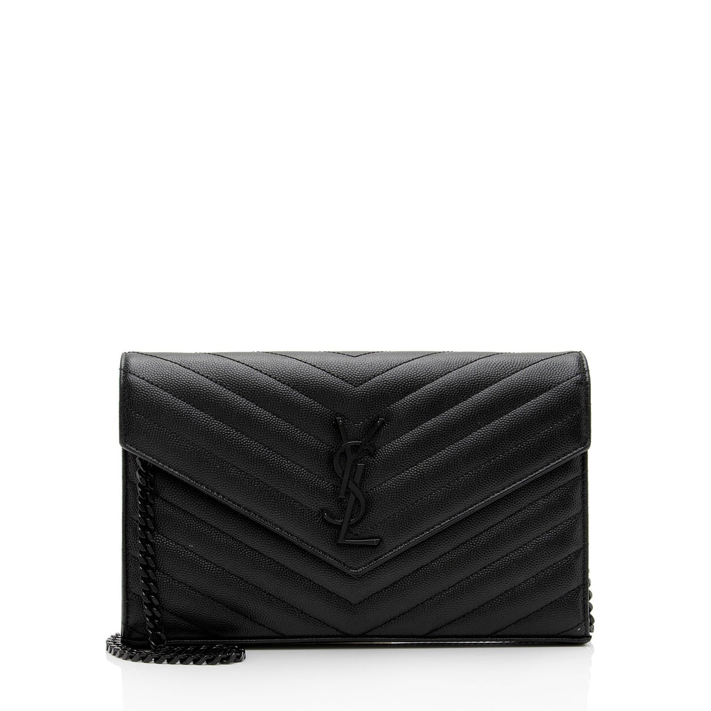Saint Laurent Matelasse Grain de Poudre Monogram Chain Wallet (SHF-FNayQN)