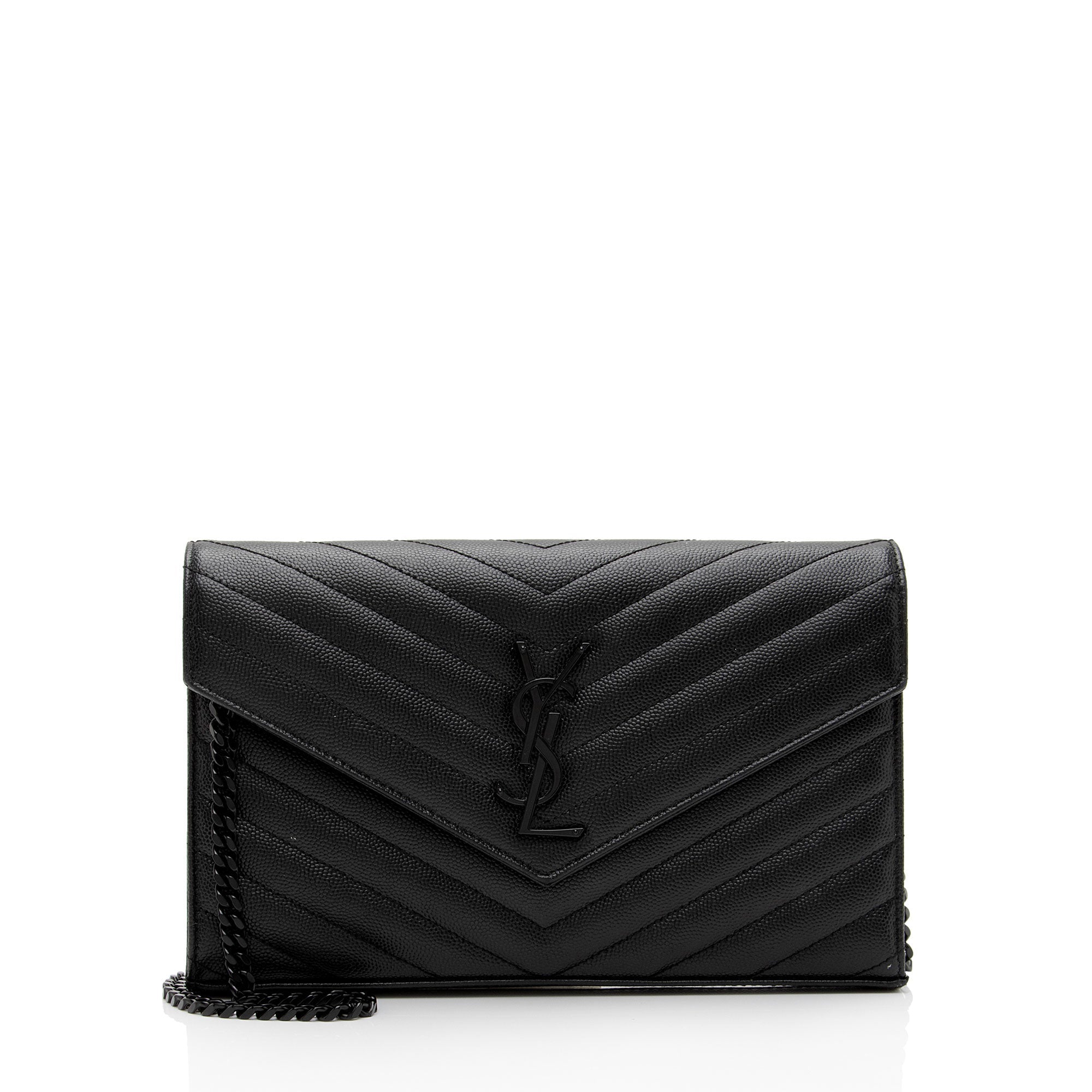 Saint Laurent Matelasse Grain de Poudre Monogram Chain Wallet (SHF-FNayQN)