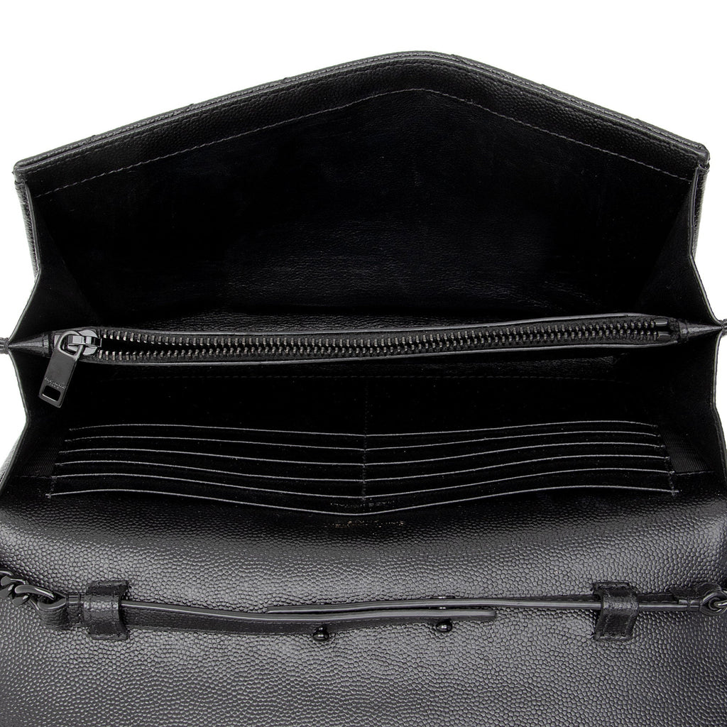 Saint Laurent Matelasse Grain de Poudre Monogram Chain Wallet (SHF-FNayQN)