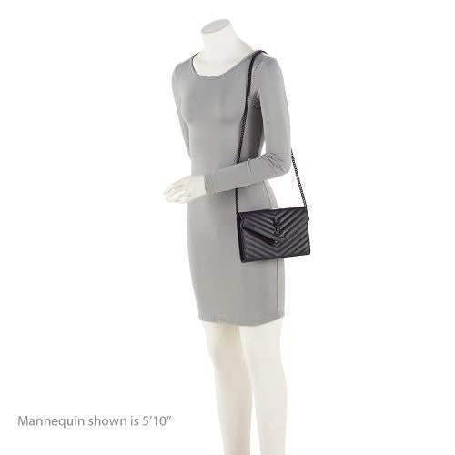 Saint Laurent Matelasse Grain de Poudre Monogram Chain Wallet (SHF-FNayQN)