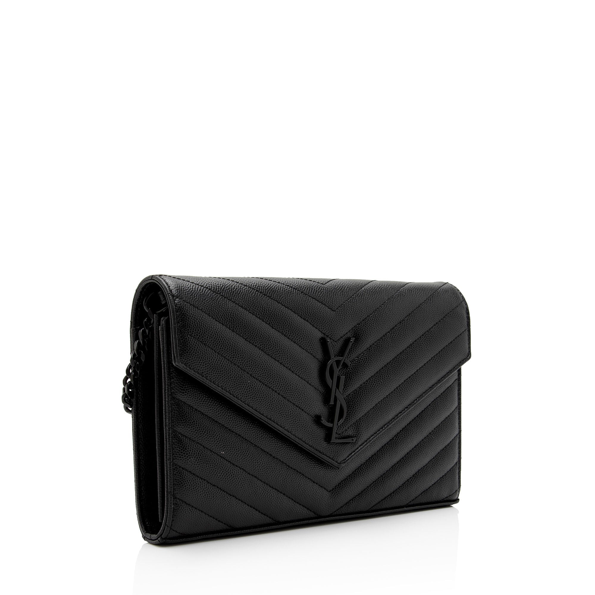 Saint Laurent Matelasse Grain de Poudre Monogram Chain Wallet (SHF-FNayQN)