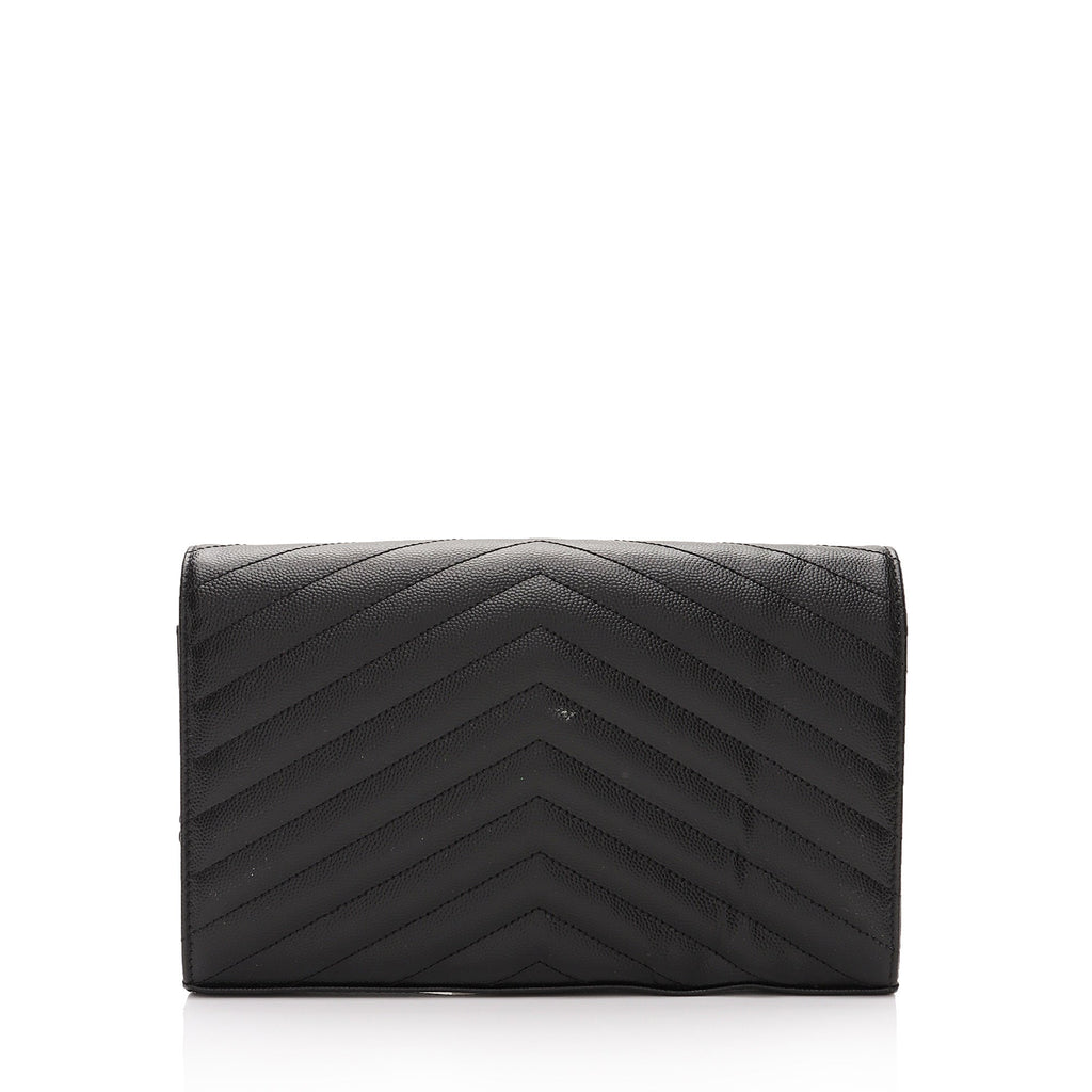 Saint Laurent Matelasse Grain de Poudre Monogram Chain Wallet (SHF-RiSHS0)