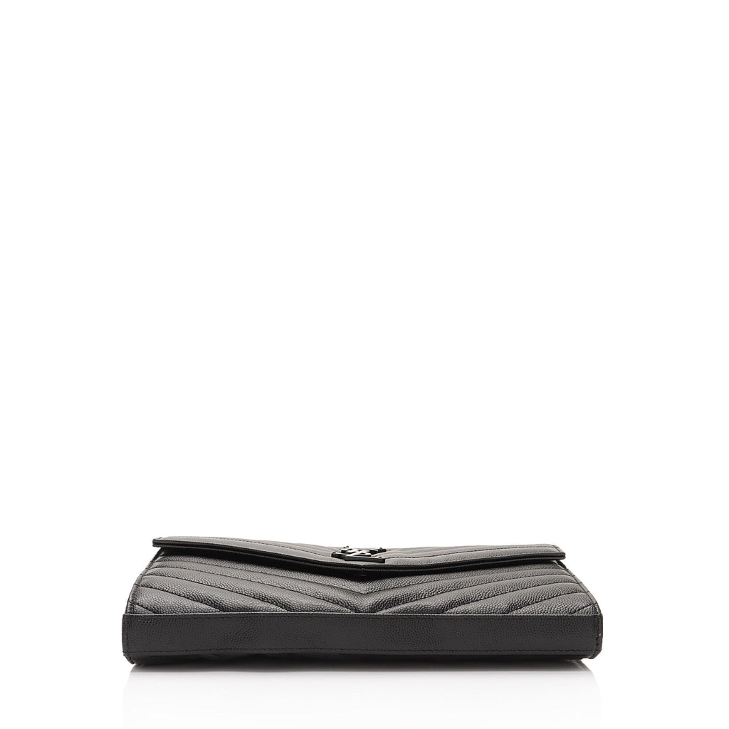 Saint Laurent Matelasse Grain de Poudre Monogram Chain Wallet (SHF-RiSHS0)