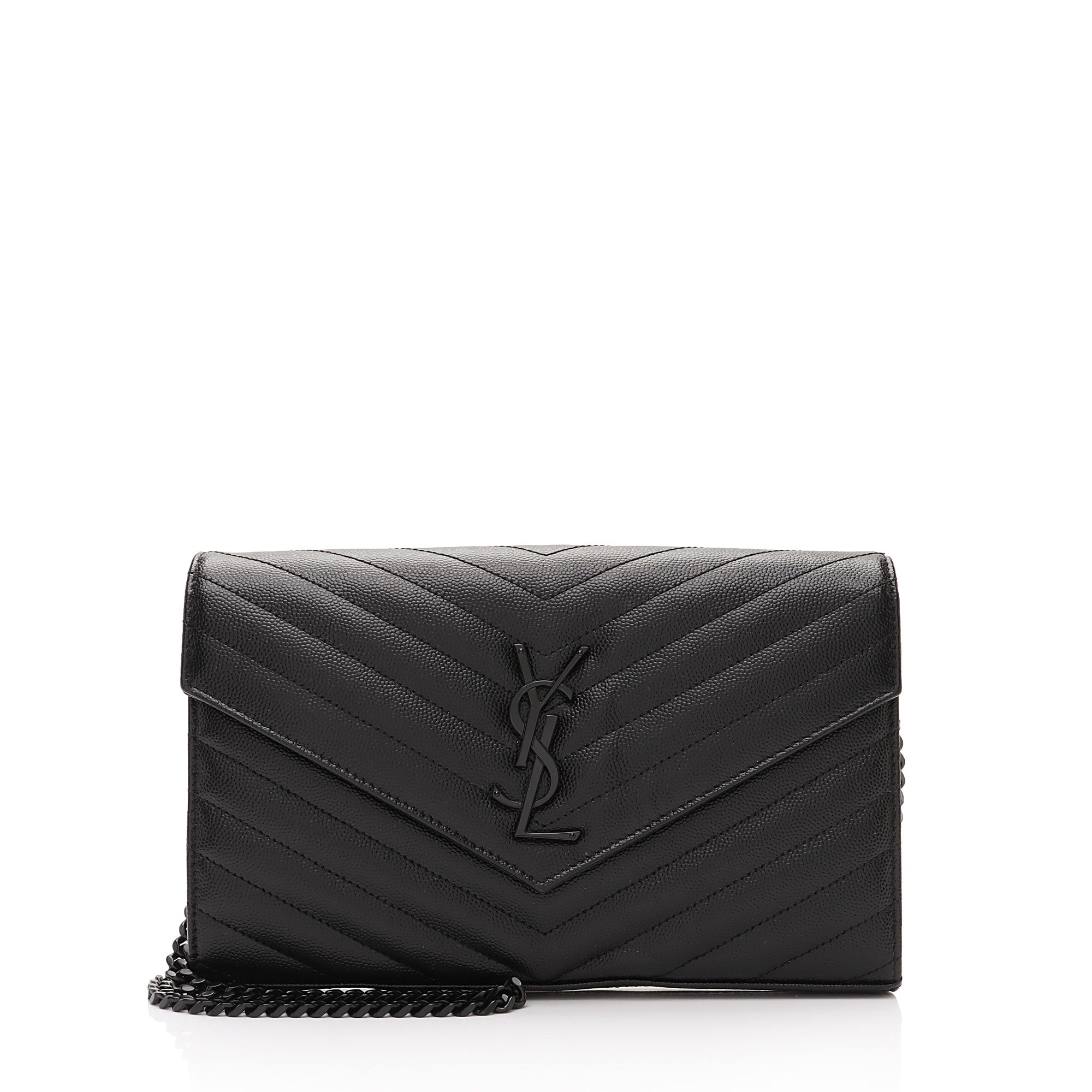 Saint Laurent Matelasse Grain de Poudre Monogram Chain Wallet (SHF-RiSHS0)