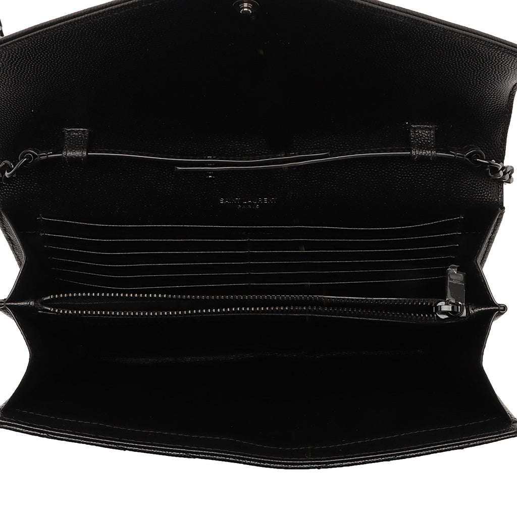 Saint Laurent Matelasse Grain de Poudre Monogram Chain Wallet (SHF-RiSHS0)
