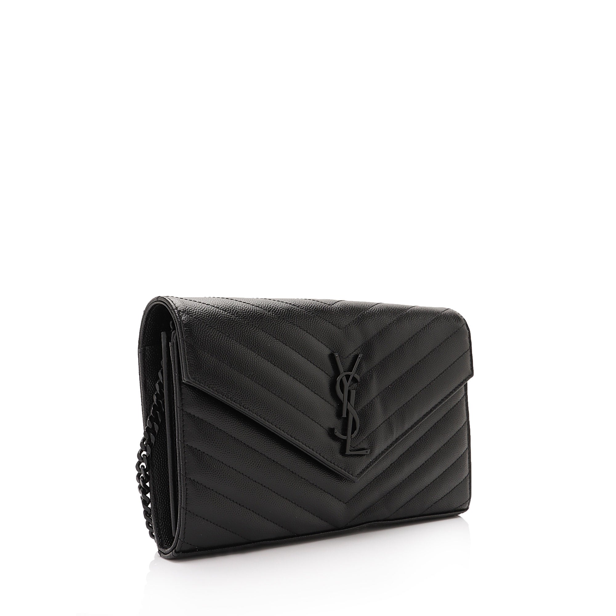 Saint Laurent Matelasse Grain de Poudre Monogram Chain Wallet (SHF-RiSHS0)