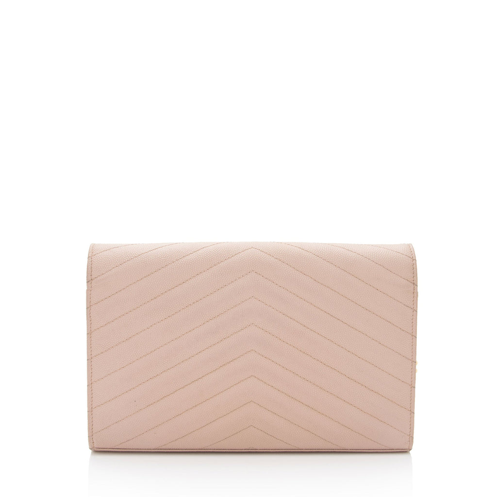 Saint Laurent Matelasse Grain de Poudre Monogram Chain Wallet (SHF-hbOqZ2)