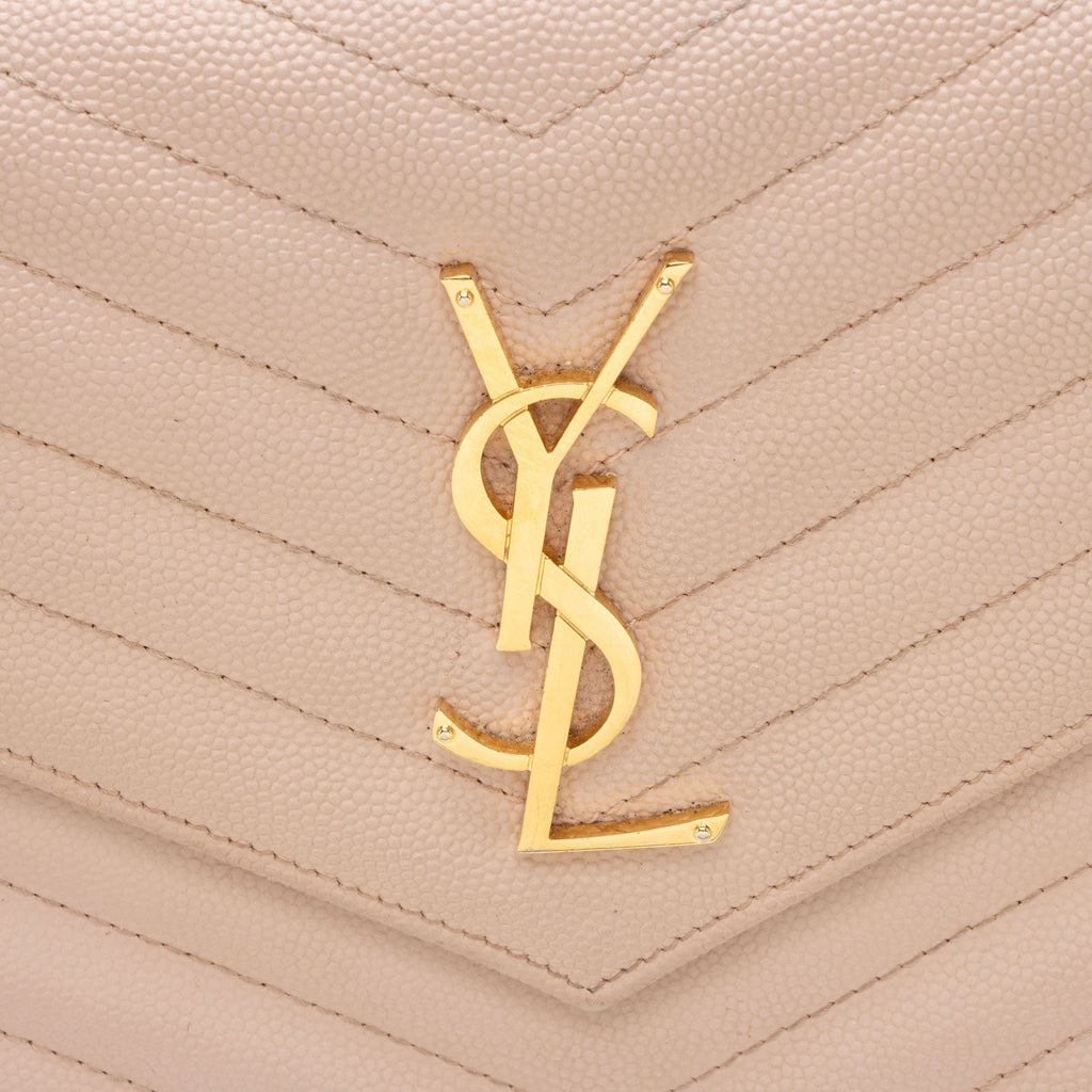 Saint Laurent Matelasse Grain de Poudre Monogram Chain Wallet (SHF-hbOqZ2)