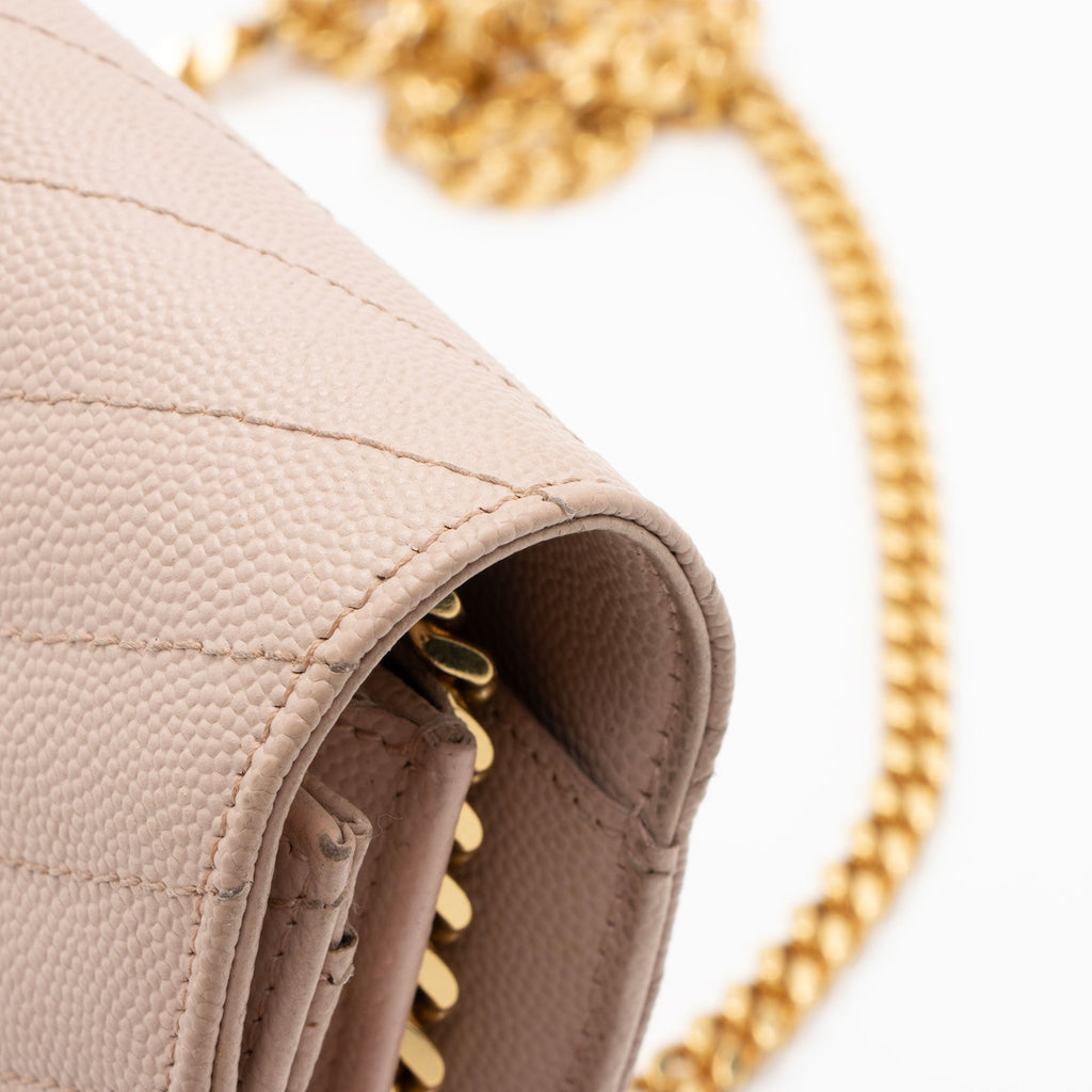 Saint Laurent Matelasse Grain de Poudre Monogram Chain Wallet (SHF-hbOqZ2)