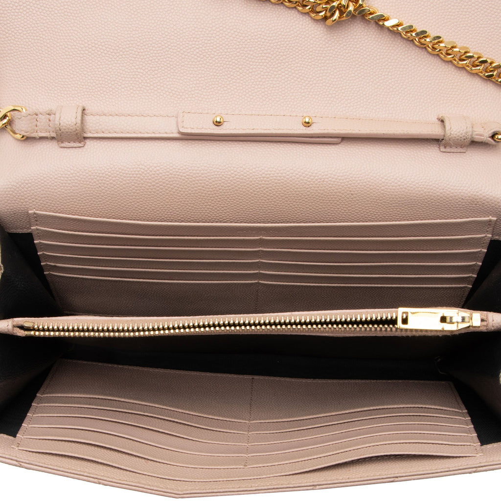 Saint Laurent Matelasse Grain de Poudre Monogram Chain Wallet (SHF-hbOqZ2)
