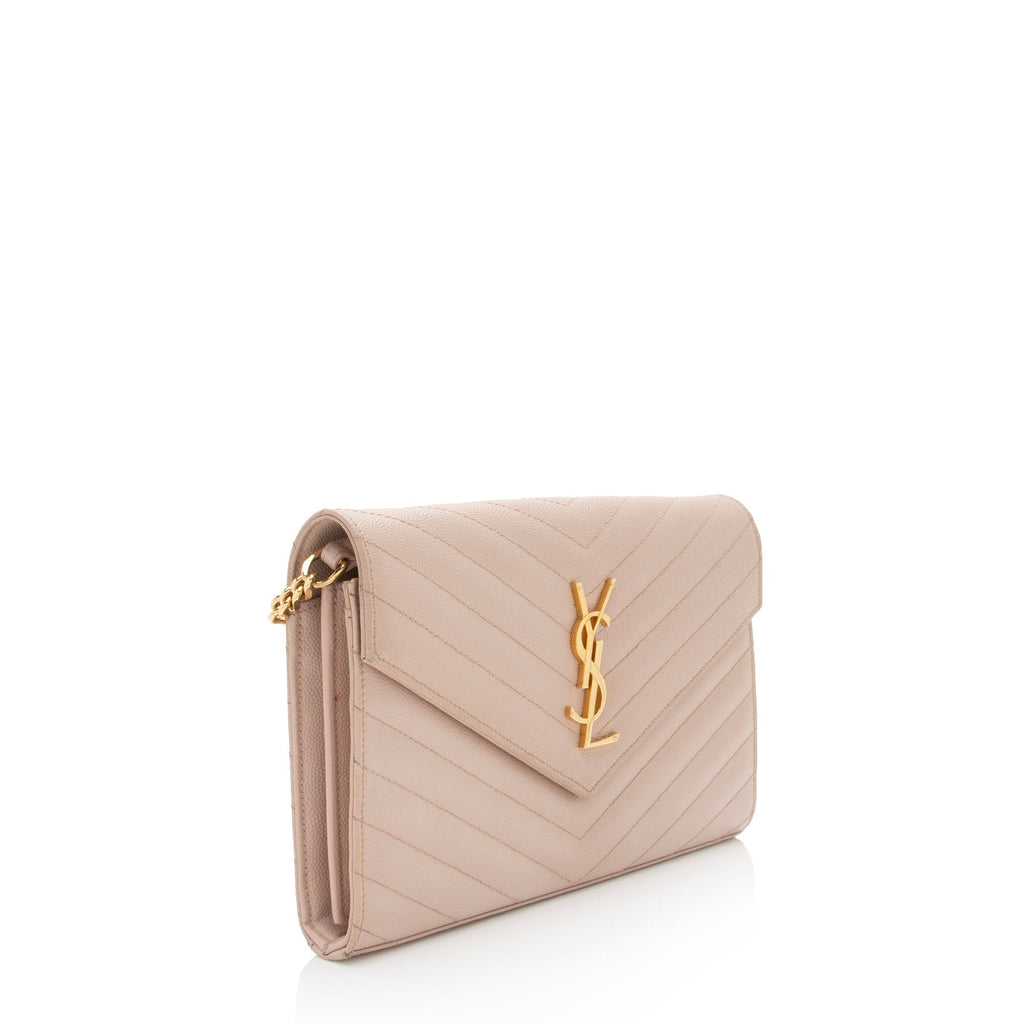Saint Laurent Matelasse Grain de Poudre Monogram Chain Wallet (SHF-hbOqZ2)