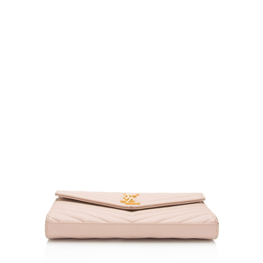 Saint Laurent Matelasse Grain de Poudre Monogram Chain Wallet (SHF-7n2Rsg)