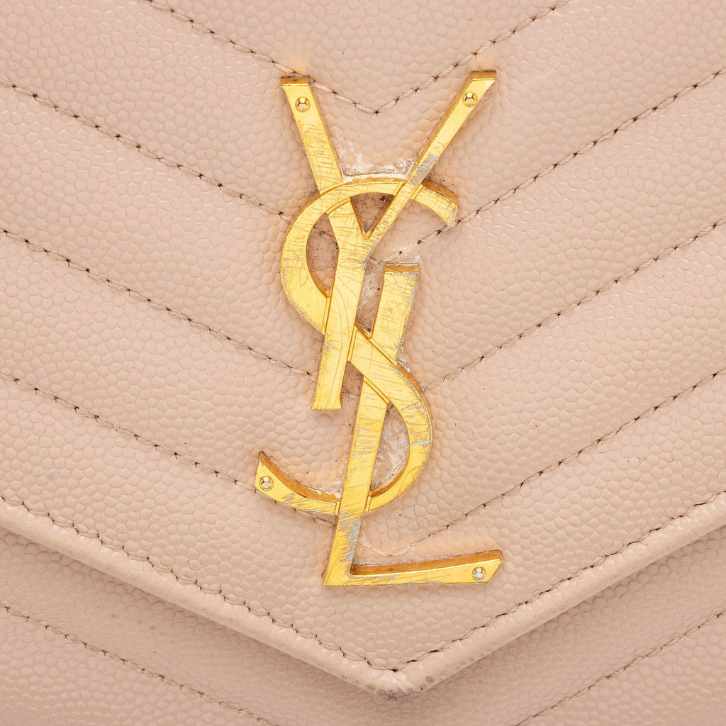 Saint Laurent Matelasse Grain de Poudre Monogram Chain Wallet (SHF-7n2Rsg)