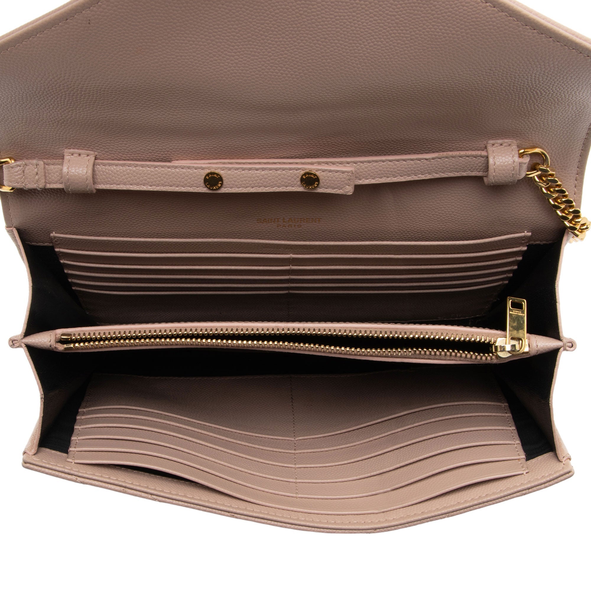 Saint Laurent Matelasse Grain de Poudre Monogram Chain Wallet (SHF-7n2Rsg)