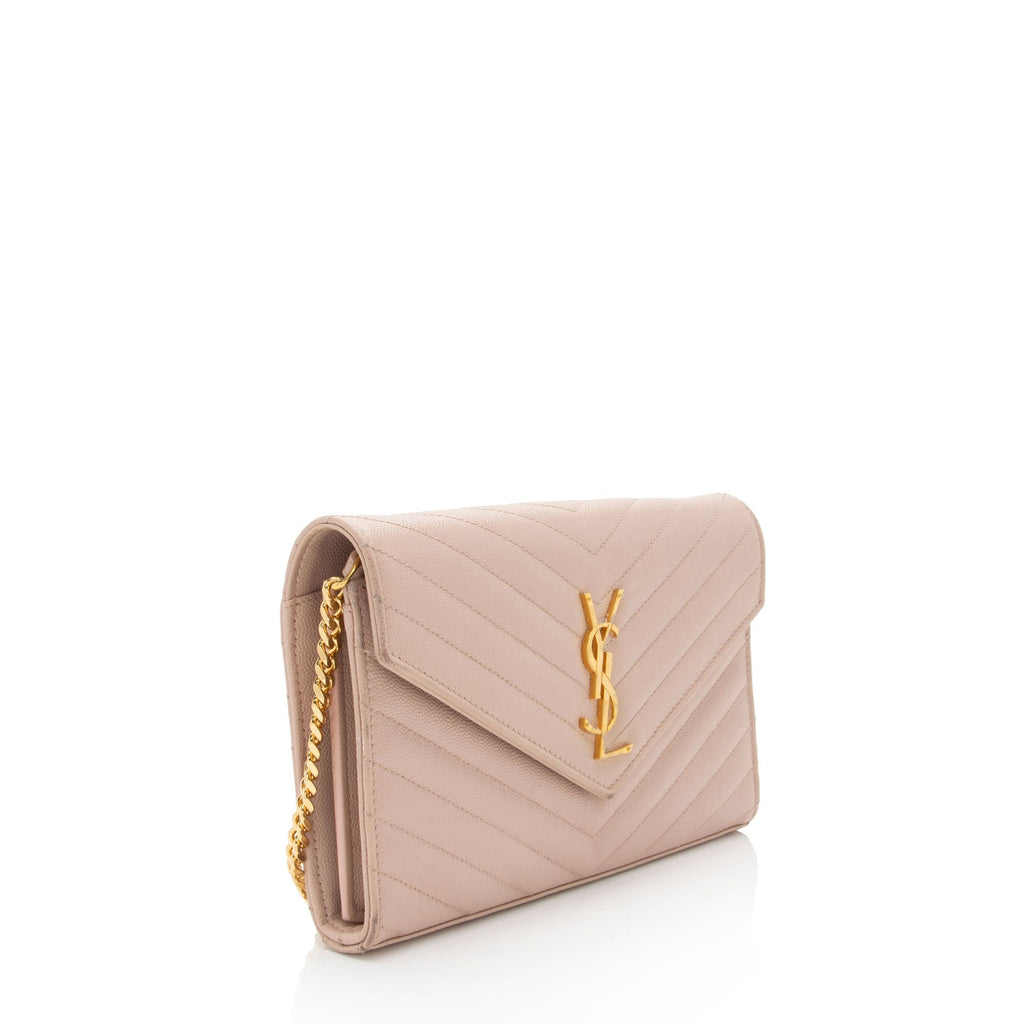 Saint Laurent Matelasse Grain de Poudre Monogram Chain Wallet (SHF-7n2Rsg)
