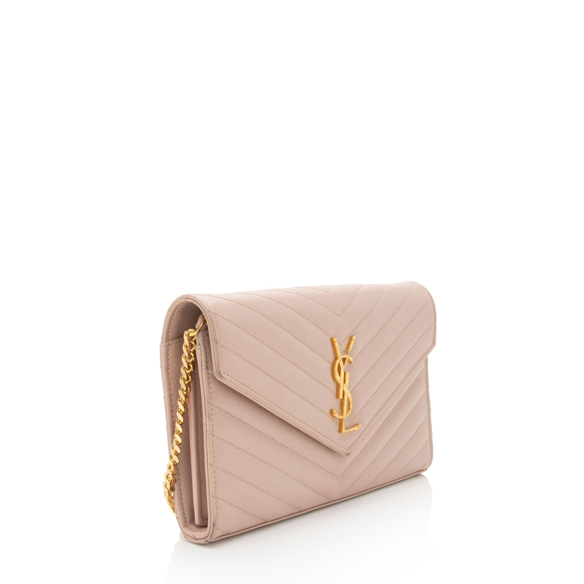 Saint Laurent Matelasse Grain de Poudre Monogram Chain Wallet (SHF-7n2Rsg)