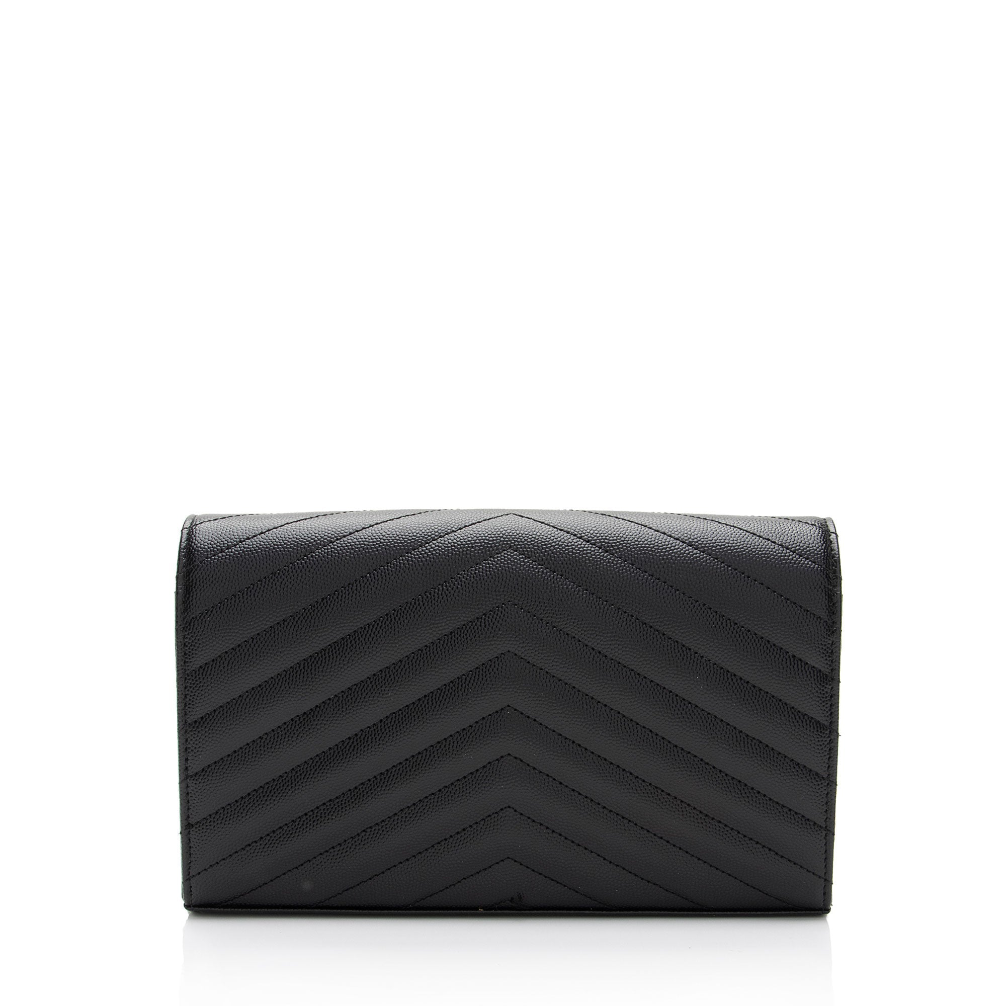 Saint Laurent Matelasse Grain de Poudre Monogram Chain Wallet (SHF-uoMWdL)