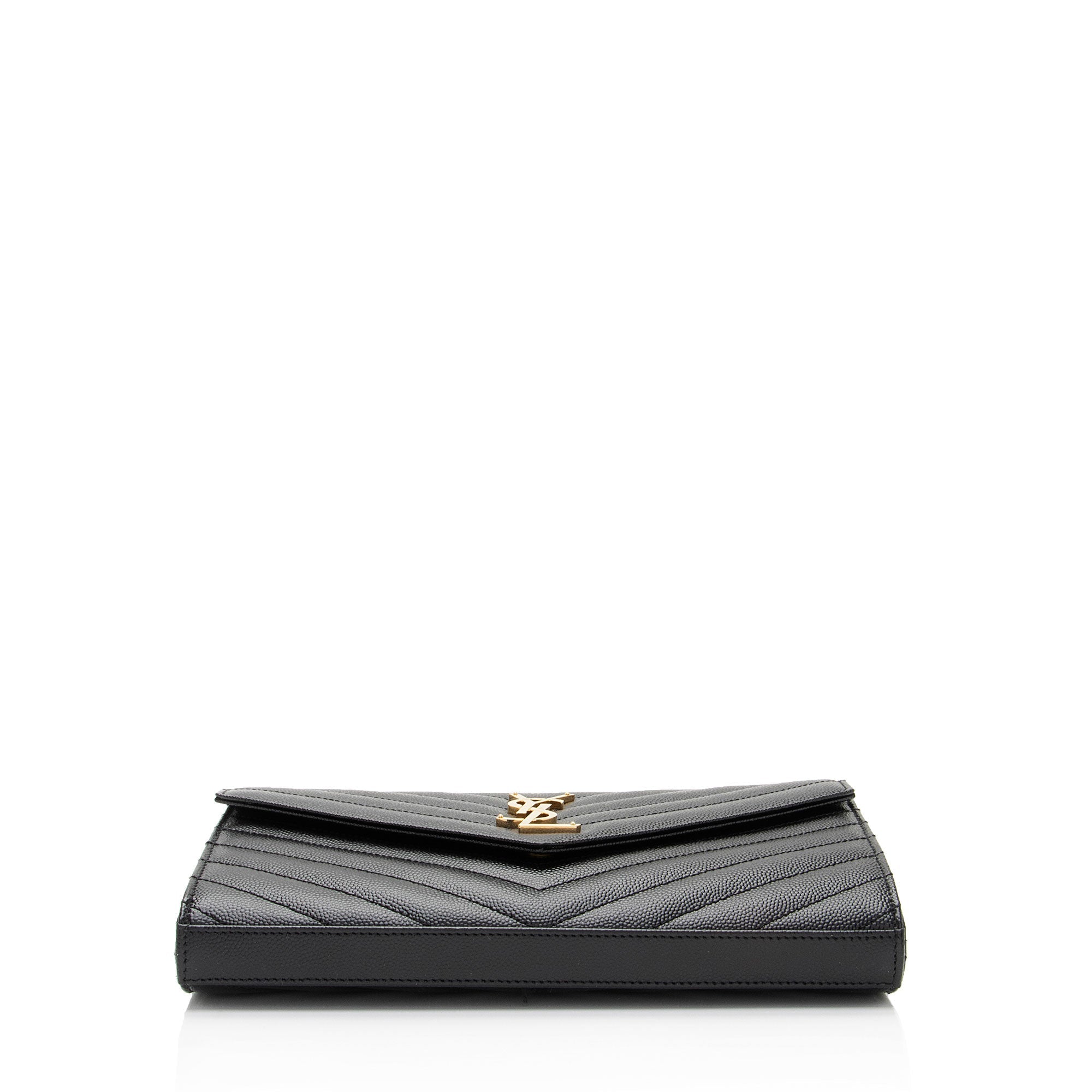 Saint Laurent Matelasse Grain de Poudre Monogram Chain Wallet (SHF-uoMWdL)